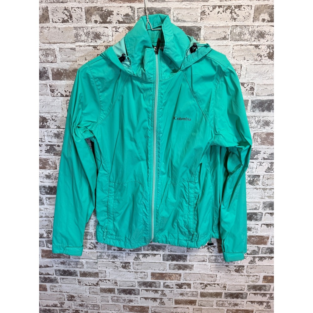 Columbia Switchback III Rain Jacket Womens Medium Teal Green Hooded Windbreaker